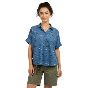 Duluth Trading Camper Camping Printmaker Lightweight Popover Shirt Size Medium